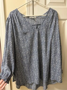 fun 2 fun Blue Printed Long Sleeve Peasant Blouse